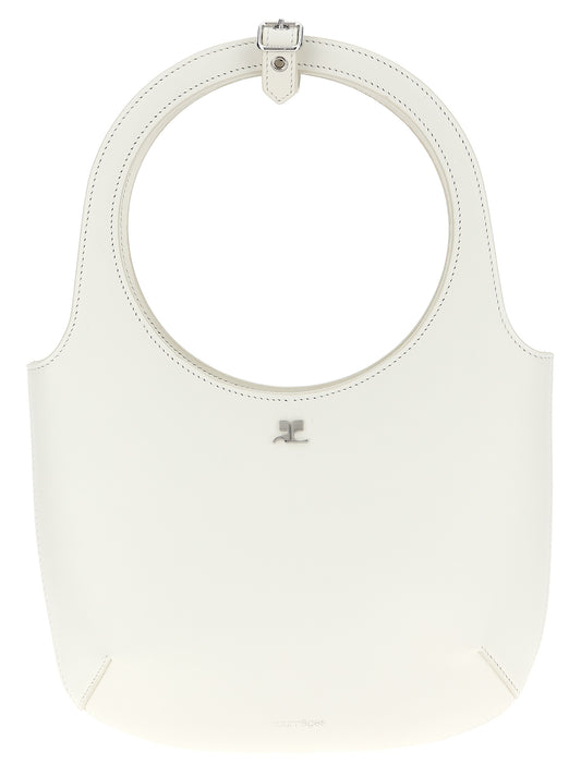 Handbag by Courrèges for women in bos taurus suede calf leather white features a refined silhouette, showcasing a secure magnetic, organized , and versatile shoulder-strap, adjustable-strap & handle for a refined finish.