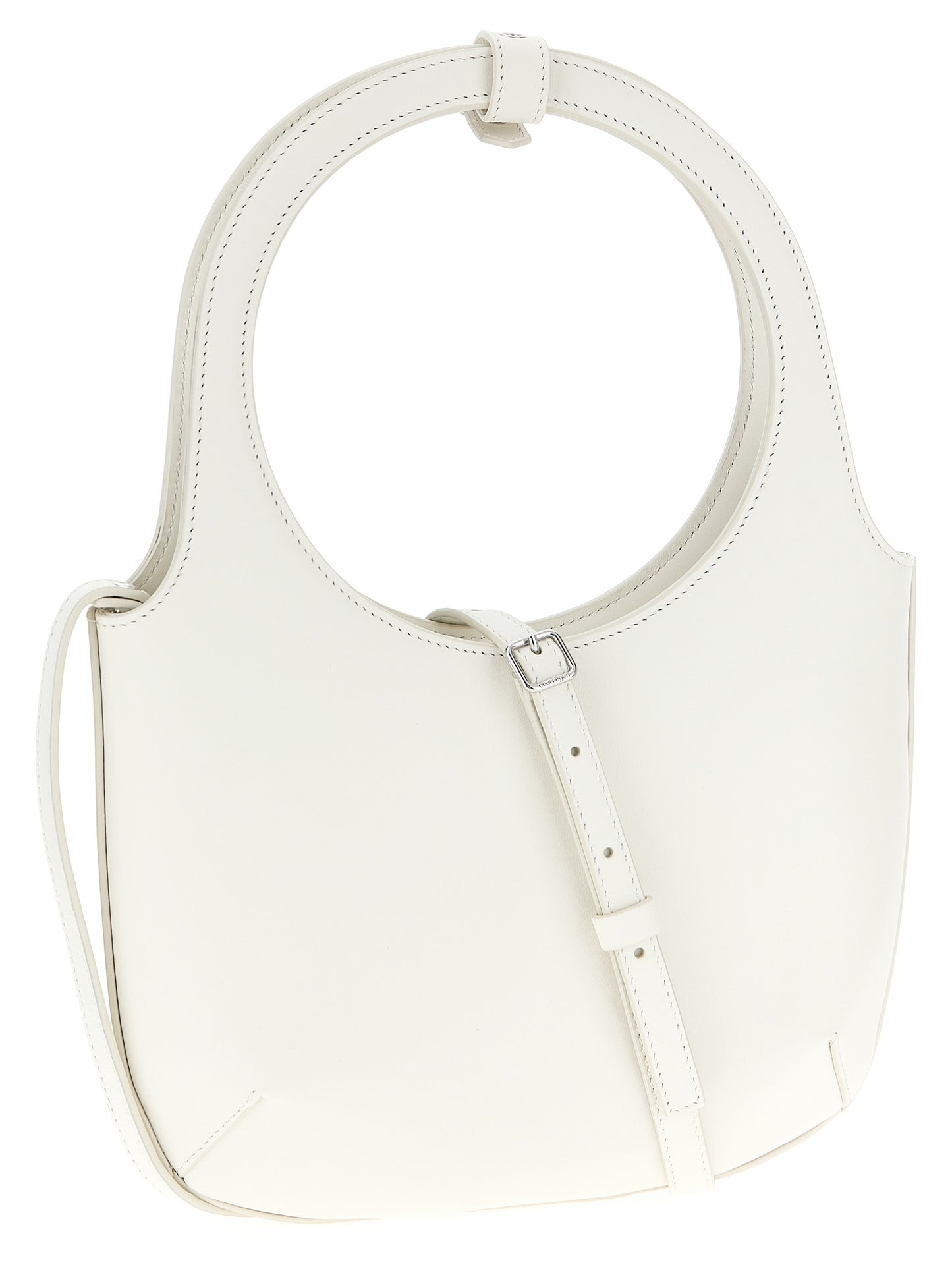 Handbag by Courrèges for women in bos taurus calf suede leather white features a exquisite silhouette, showcasing a secure magnetic and exquisite with versatile shoulder-strap, adjustable-strap & handle for a exquisite finish.
