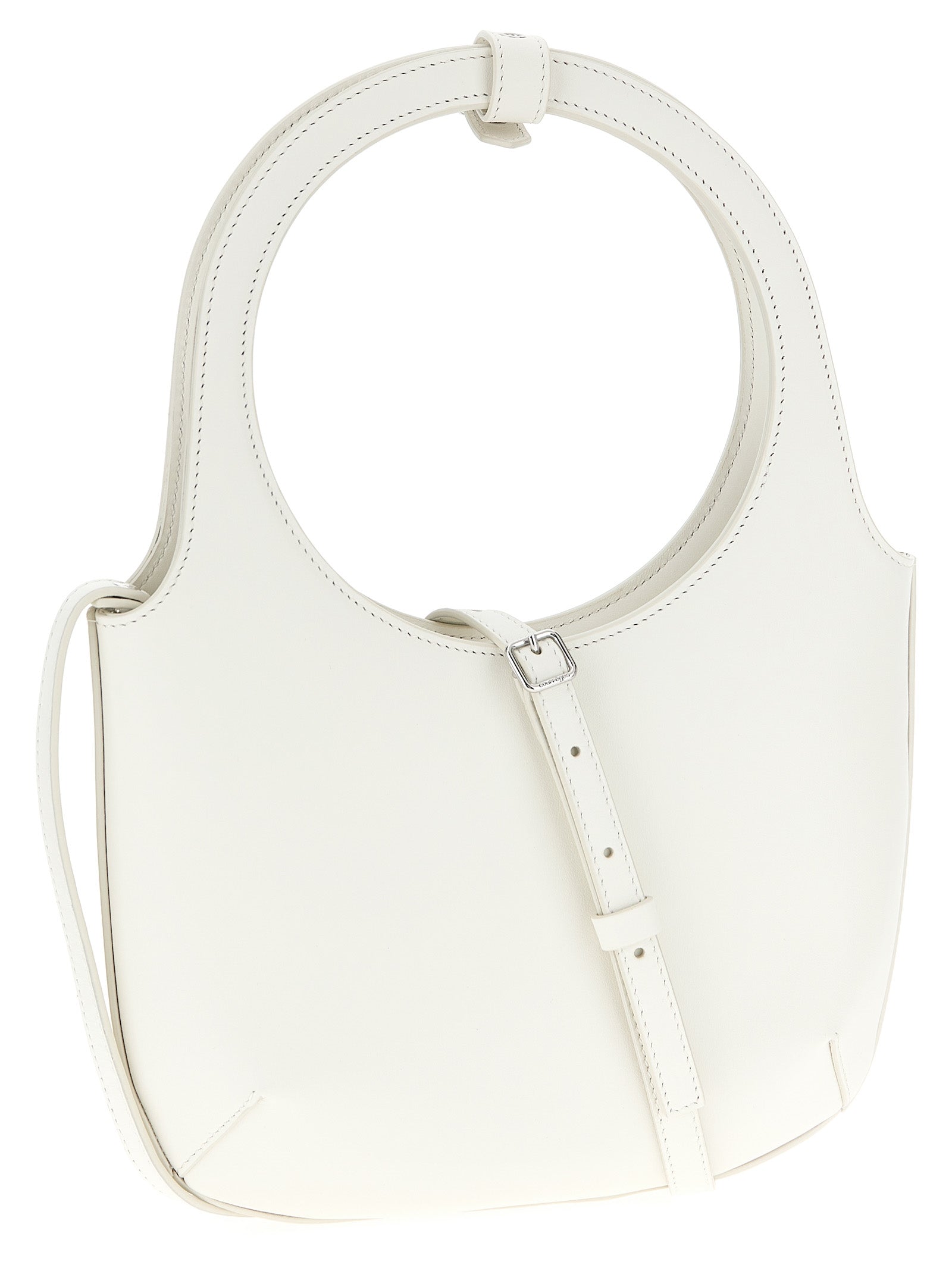 Handbag by Courrèges for women in bos taurus calf suede leather white features a exquisite silhouette, showcasing a secure magnetic and exquisite with versatile shoulder-strap, adjustable-strap & handle for a exquisite finish.