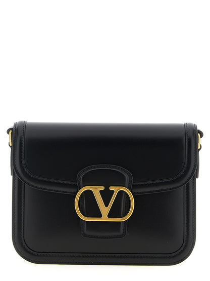 Valentino Garavani 9 To 5 V Logo Calfskin Leather Crossbody Flap Handbag - Black Signature