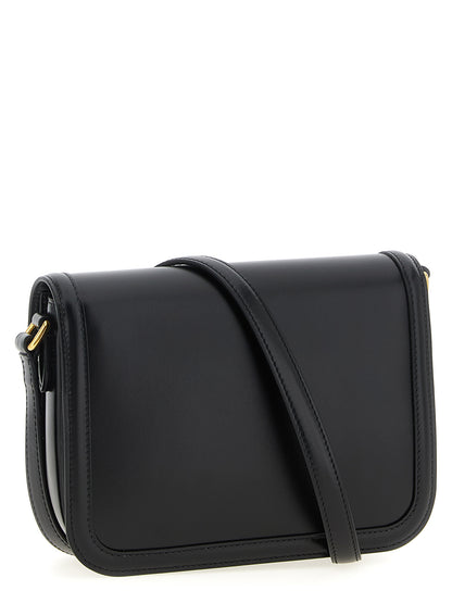 Valentino Garavani 9 To 5 V Logo Calfskin Leather Crossbody Flap Handbag - Black Signature