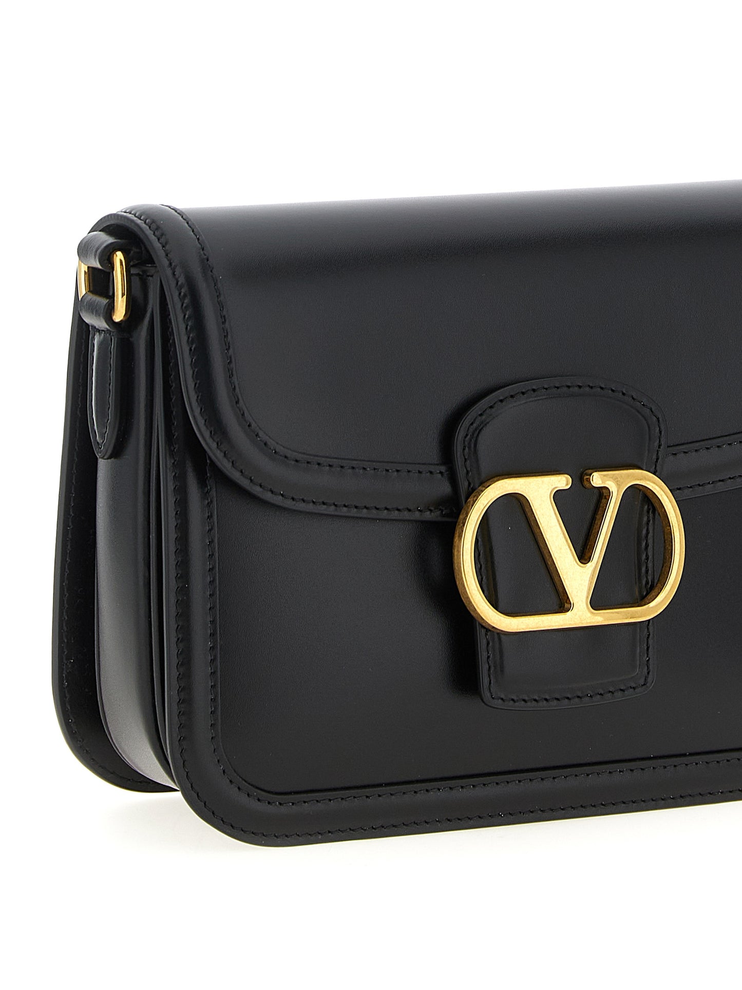 Valentino Garavani 9 To 5 V Logo Calfskin Leather Crossbody Flap Handbag - Black Signature