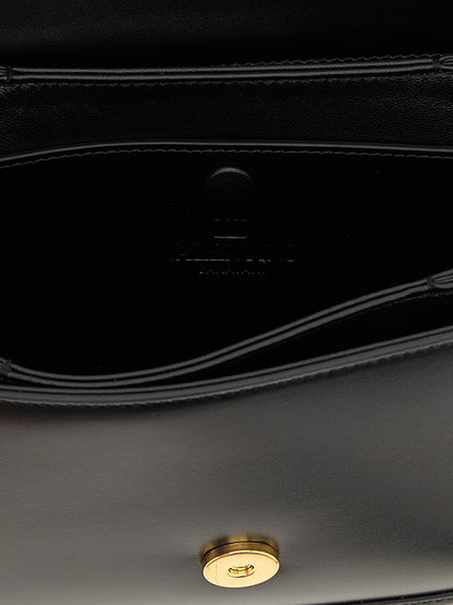 Valentino Garavani 9 To 5 V Logo Calfskin Leather Crossbody Flap Handbag - Black Signature