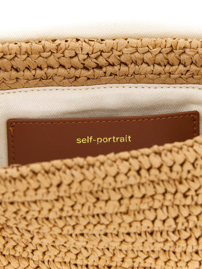 Self-Portrait Beige Raffia Shoulder Bag