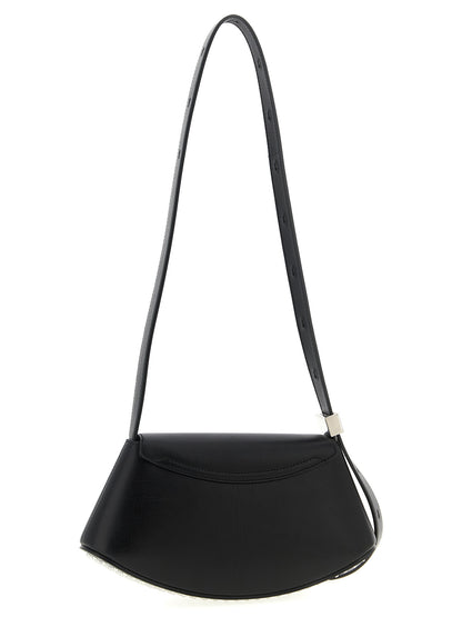 Crossbody Flap Handbag by Jil Sander for women in bos taurus calf suede leather black features an multi-faceted design with a secure flap, magnetic & buckle, ample , and versatile crossbody-strap, shoulder-strap, adjustable-strap & handle for a multi-faceted finish.