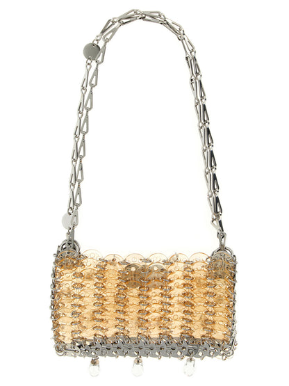 Shoulder Bag by Paco Rabanne for women in leather & crystal multicolor, pink & transparent features a statuesque silhouette, showcasing a secure magnetic and statuesque with versatile shoulder-strap & handle for a statuesque finish.
