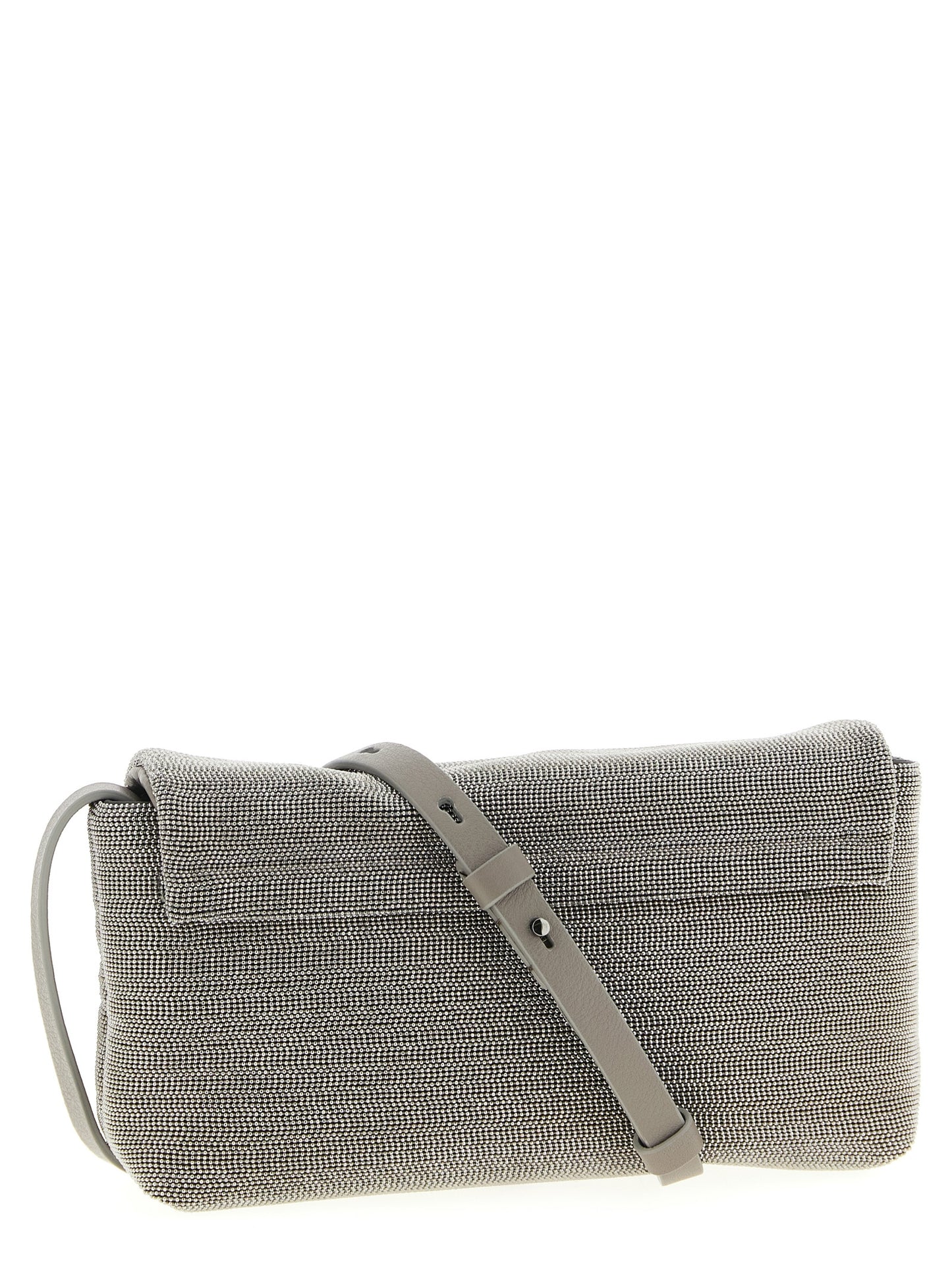 Brunello Cucinelli Silver Leather Clutch Bag