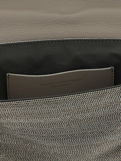 Brunello Cucinelli Silver Leather Clutch Bag