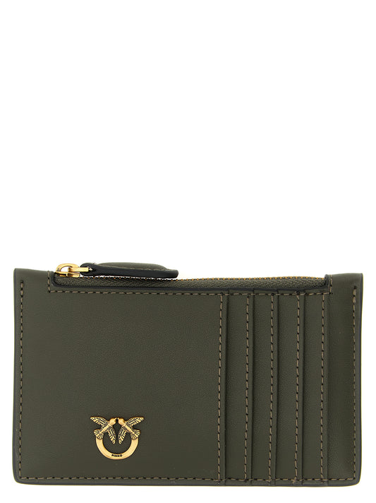 Cardholder Card Case by PINKO for women in silk & bos taurus cowhide leather bicolour & green features an meticulous design, elegantly showcasing the refined Love Birds Silk & Bos Taurus Cowhide Leather Cardholder Card Case aesthetic while integrating sophisticated card-organization.