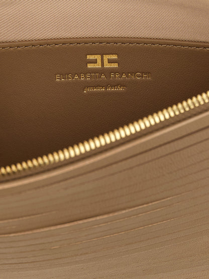 Elisabetta Franchi Beige Leather Clutch Bag