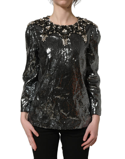 Dolce & Gabbana Women's Long-Sleeve Silk Crystal Sequins & Polyester Blouse - Charcoal Gray