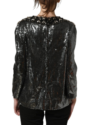 Dolce & Gabbana Women's Long-Sleeve Silk Crystal Sequins & Polyester Blouse - Charcoal Gray