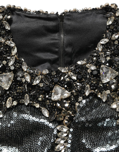 Dolce & Gabbana Women's Long-Sleeve Silk Crystal Sequins & Polyester Blouse - Charcoal Gray