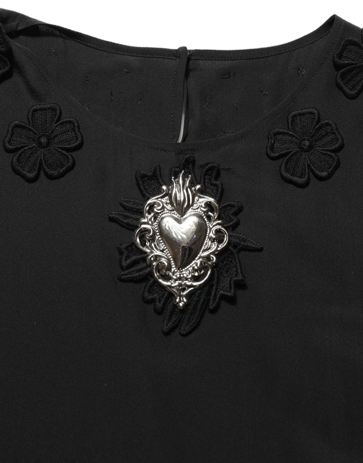 Dolce & Gabbana Heart Women's Short-Sleeve Round Neck Silk Blouse - Black Rose Floral