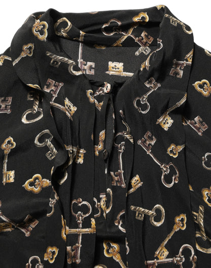 Dolce & Gabbana Women's Long-Sleeve Silk Blouse - Black Patterned Print
