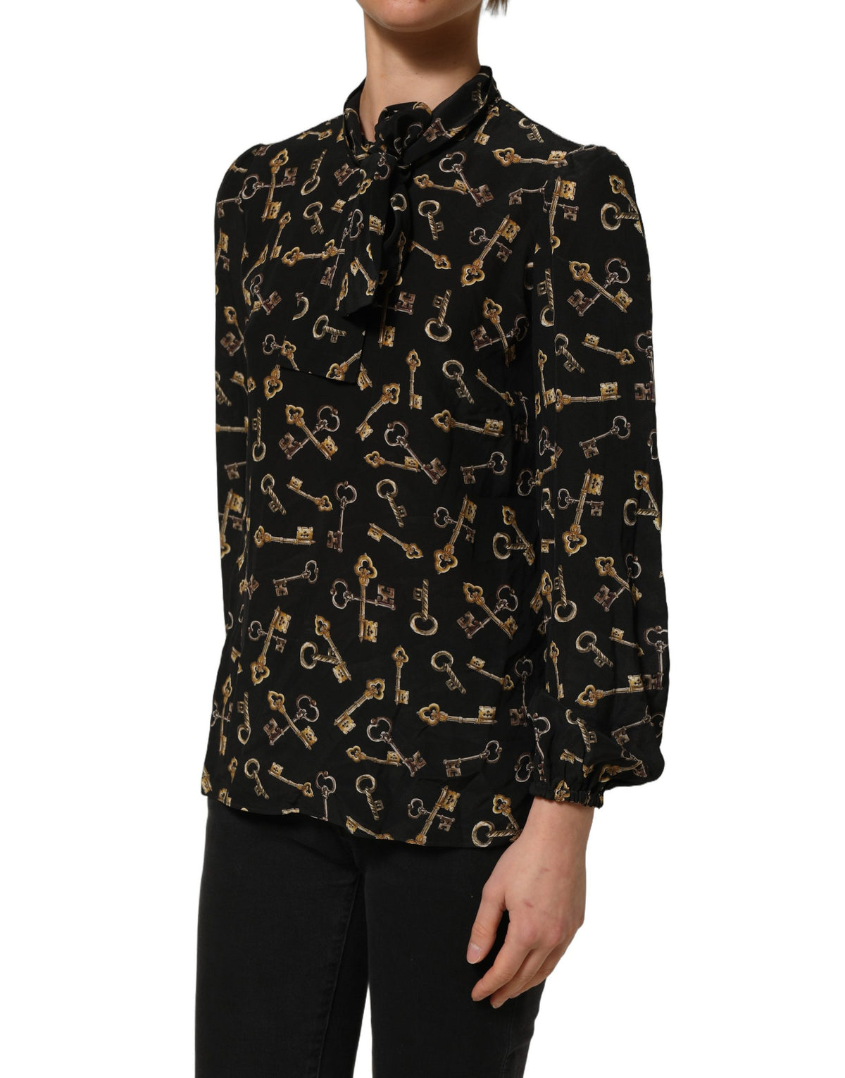 Dolce & Gabbana Women's Long-Sleeve Silk Blouse - Black Patterned Print