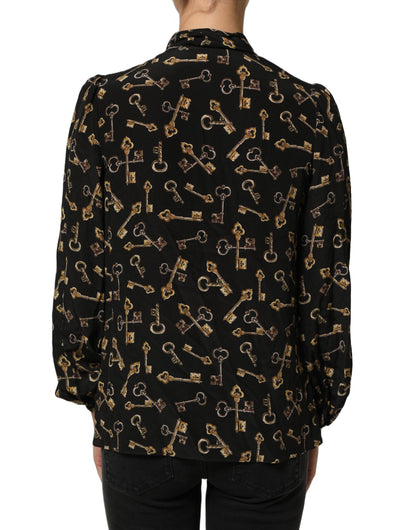 Dolce & Gabbana Women's Long-Sleeve Silk Blouse - Black Patterned Print