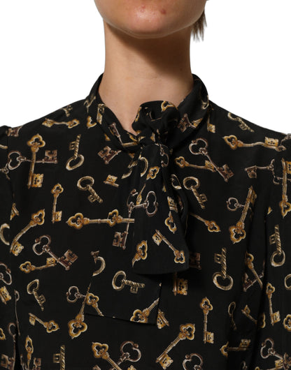 Dolce & Gabbana Women's Long-Sleeve Silk Blouse - Black Patterned Print
