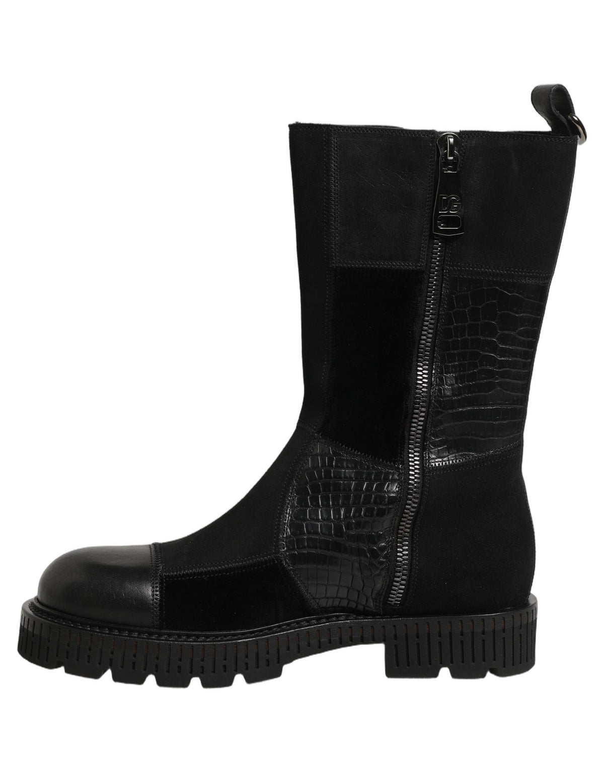 Dolce & Gabbana Men's Leather & Cotton Flat Mid-Calf Short Boots - Black Patchwork