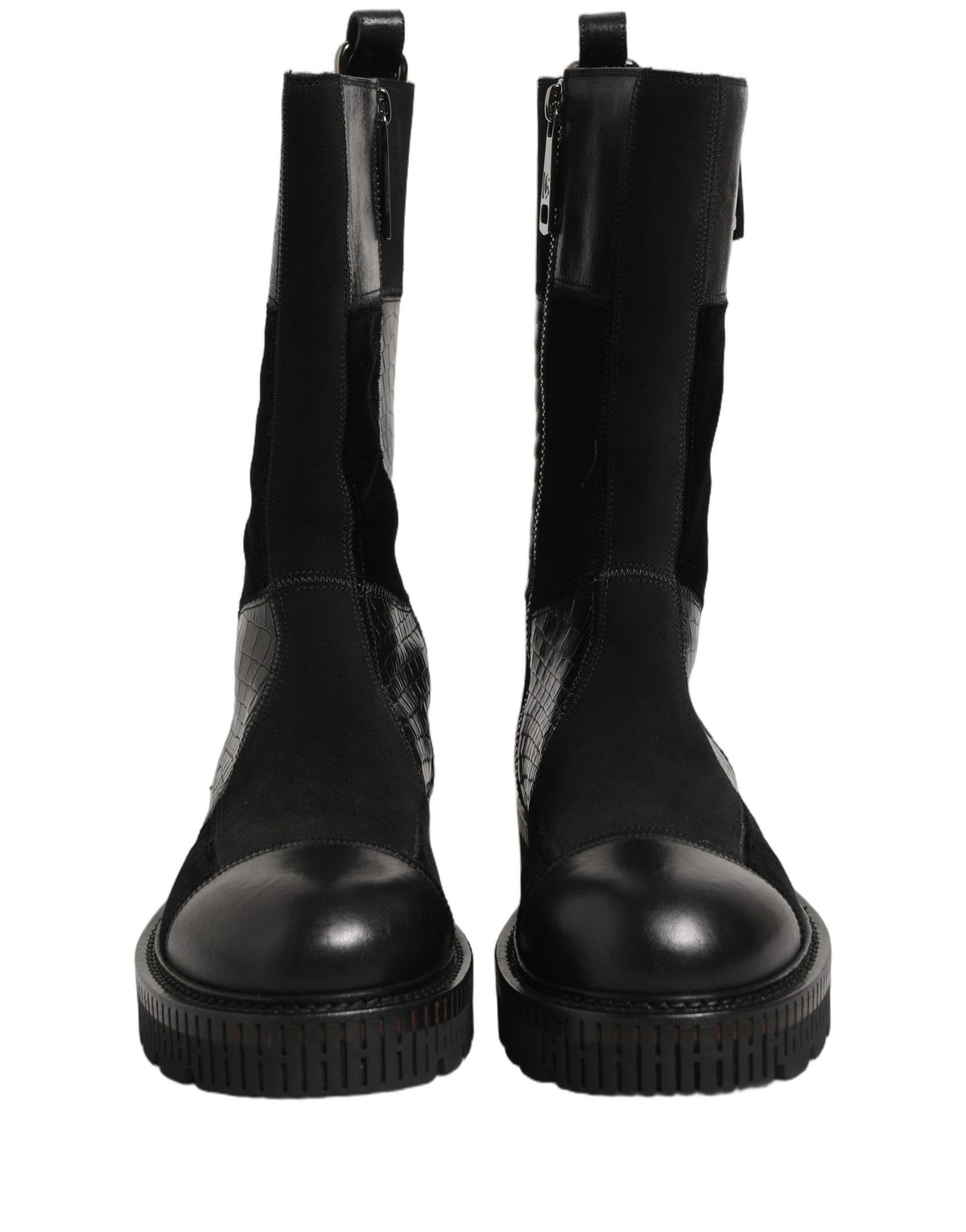 Dolce & Gabbana Men's Leather & Cotton Flat Mid-Calf Short Boots - Black Patchwork