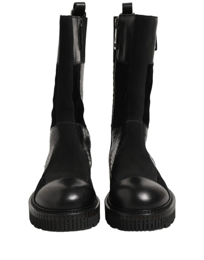 Dolce & Gabbana Men's Leather & Cotton Flat Mid-Calf Short Boots - Black Patchwork