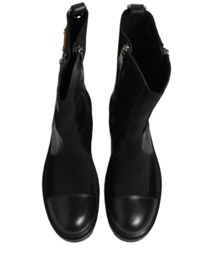 Dolce & Gabbana Men's Leather & Cotton Flat Mid-Calf Short Boots - Black Patchwork