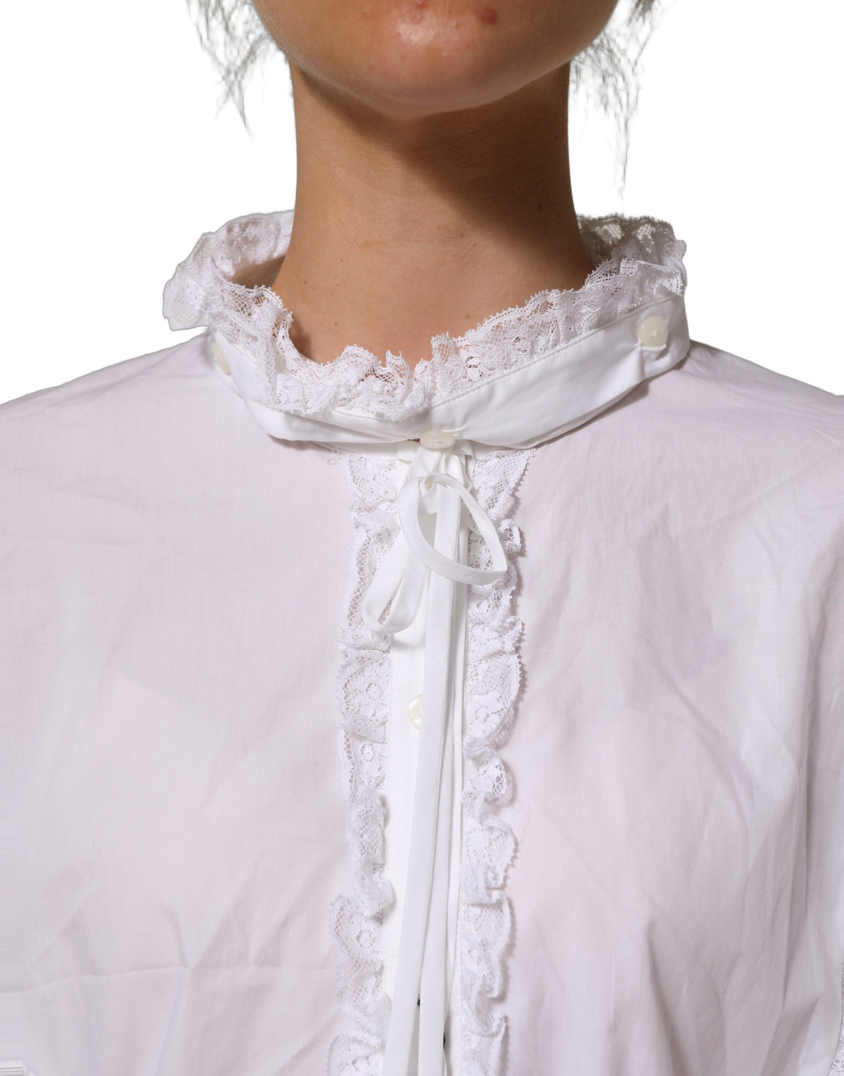 Dolce & Gabbana Women's Long-Sleeve Cotton Lace Polyester & Viscose Blouse - White
