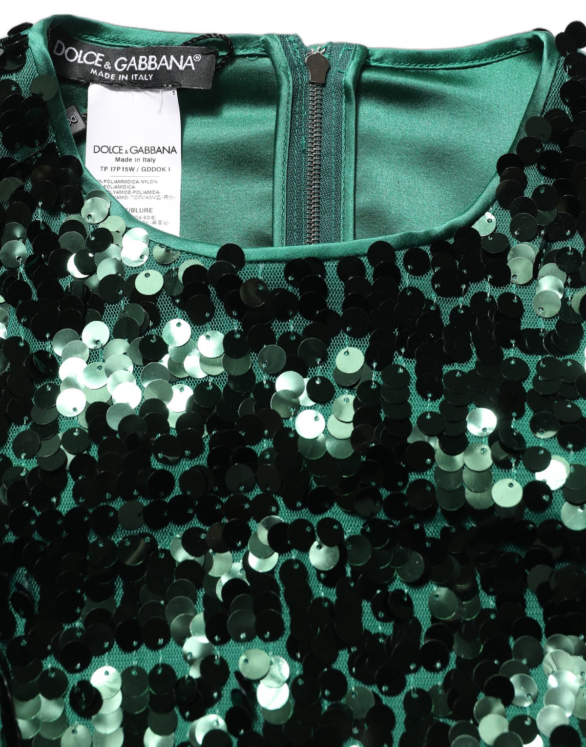 Dolce & Gabbana Women's Crop Top Cropped Long-Sleeve Round Neck Silk & Nylon Blouse - Green
