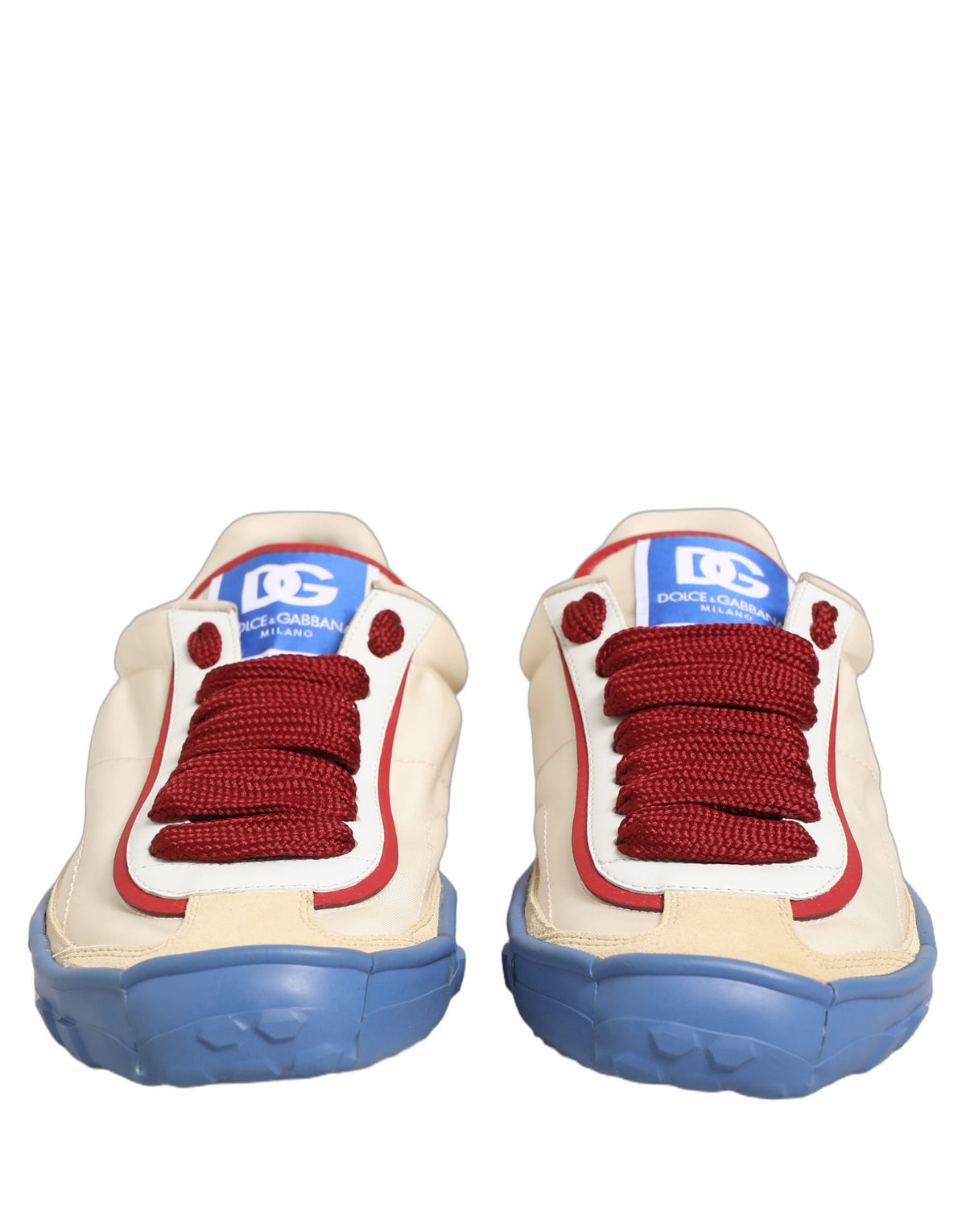 Dolce & Gabbana Men's Low Top Calf Leather Nylon & Acrylic Sneakers - Blue Multicolor Red White