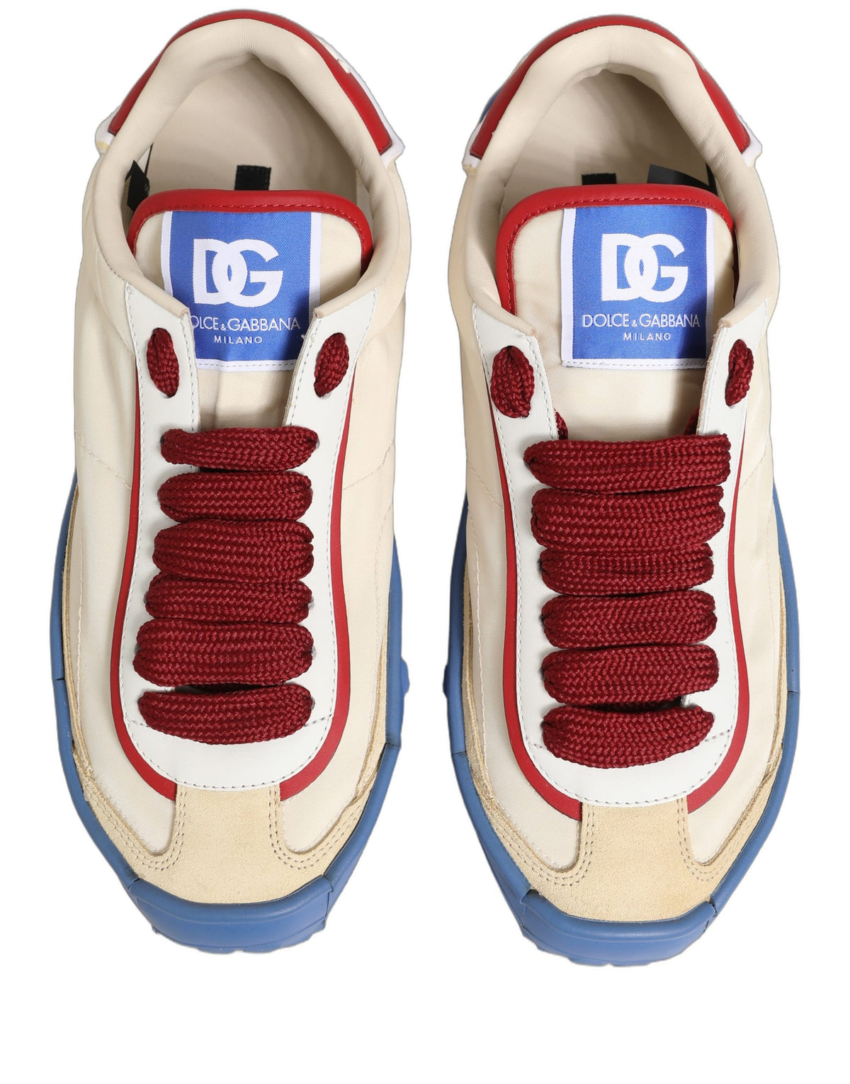 Dolce & Gabbana Men's Low Top Calf Leather Nylon & Acrylic Sneakers - Blue Multicolor Red White