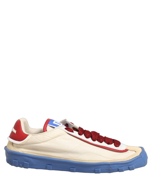 Dolce & Gabbana Men's Low Top Calf Leather Nylon & Acrylic Sneakers - Blue Multicolor Red White