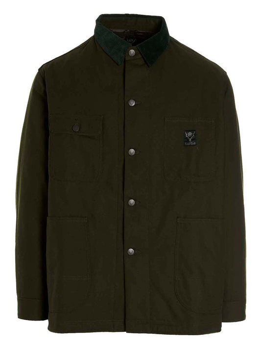 SOUTH2 WEST8 Men's Quilted Cotton Corduroy Overcoat - Bicolour Green