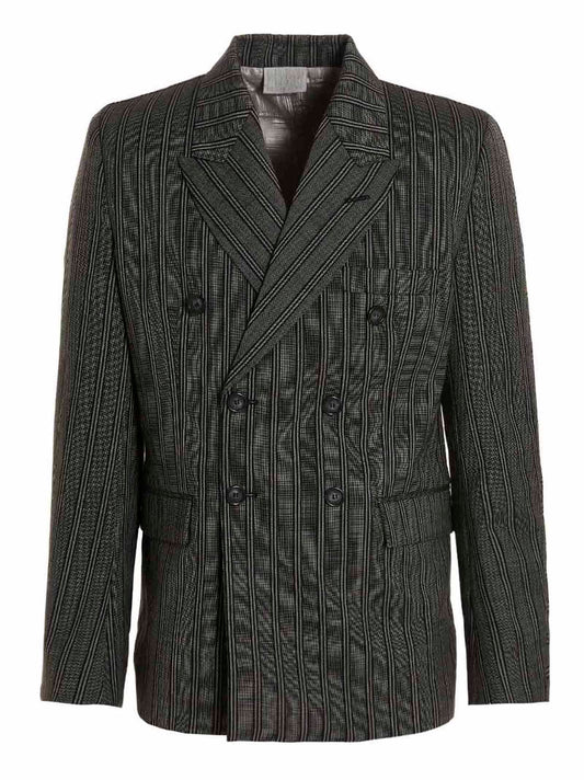 Blazer by VTMNTS for men in virgin wool black & striped features an sartorial silhouette, showcasing a sophisticated double-breasted neckline and sartorial for a truly sartorial finish.