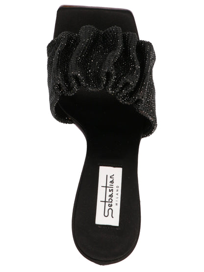 SEBASTIAN Black Goatskin Stiletto Heel Sandals