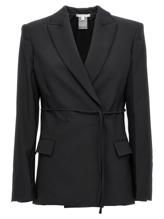 Tuxedo by Nensi Dojaka for women in virgin wool black showcases an tailored silhouette, artfully detailed with a sophisticated and a tailored for a refined, high-fashion look.