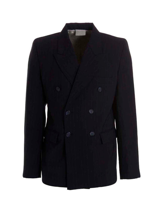 Blazer by VTMNTS for men in virgin wool blue & multicolor features an sartorial silhouette, showcasing a sophisticated and sartorial for a truly sartorial finish.