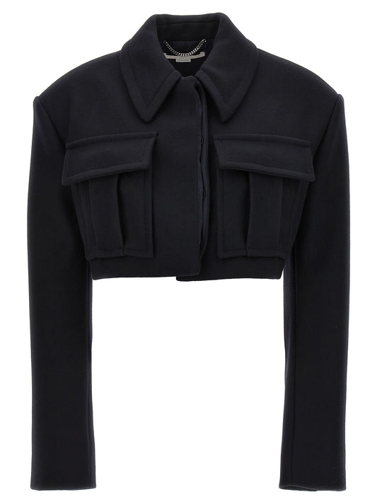 Overcoat by Stella McCartney for women in wool black features an voluminous silhouette, showcasing distinct pockets and a voluminous for a truly voluminous aesthetic.