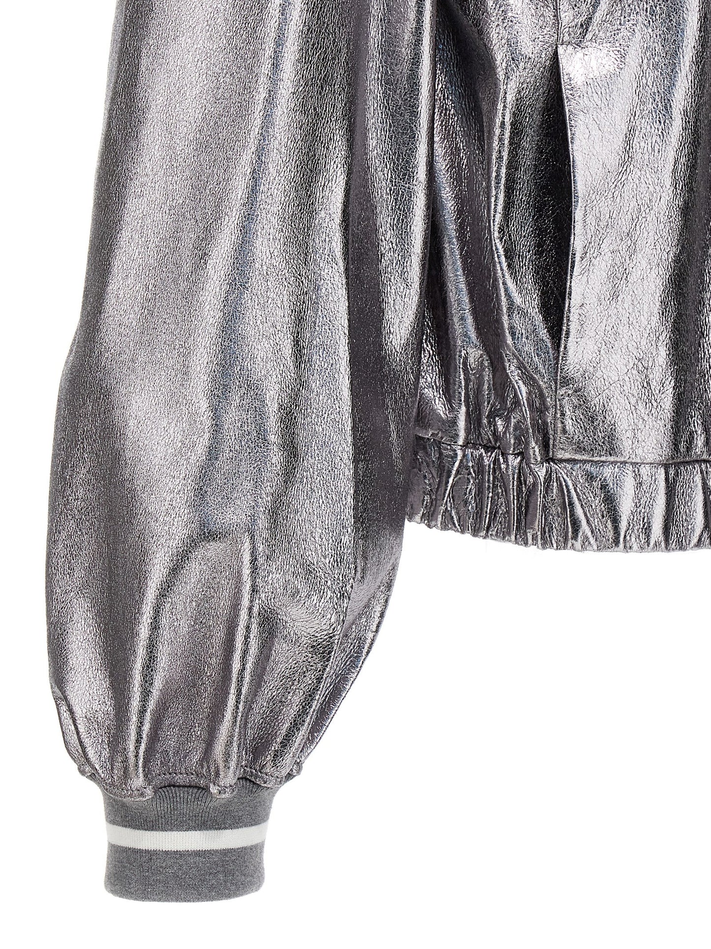 Brunello Cucinelli Silver Leather Bomber