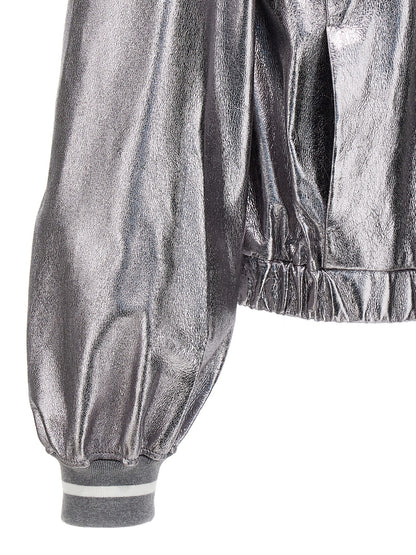 Brunello Cucinelli Silver Leather Bomber