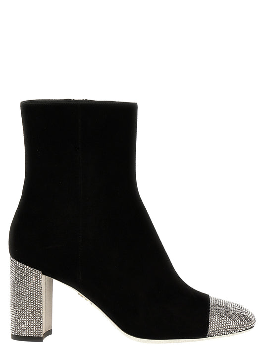 Ankle Boots by RENE CAOVILLA for women in satin suede leather & rhinestone black features an avant-garde Bonnie Women's Satin Suede Leather & Rhinestone Ankle Boots silhouette, defined by a sophisticated and a avant-garde .