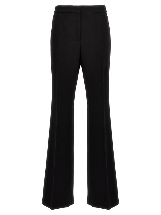 Chinos Pants by Moschino for women in viscose wool crepe black presents a sartorial luxe silhouette, showcasing a sophisticated wide with a long and for a premium, sartorial luxe finish.