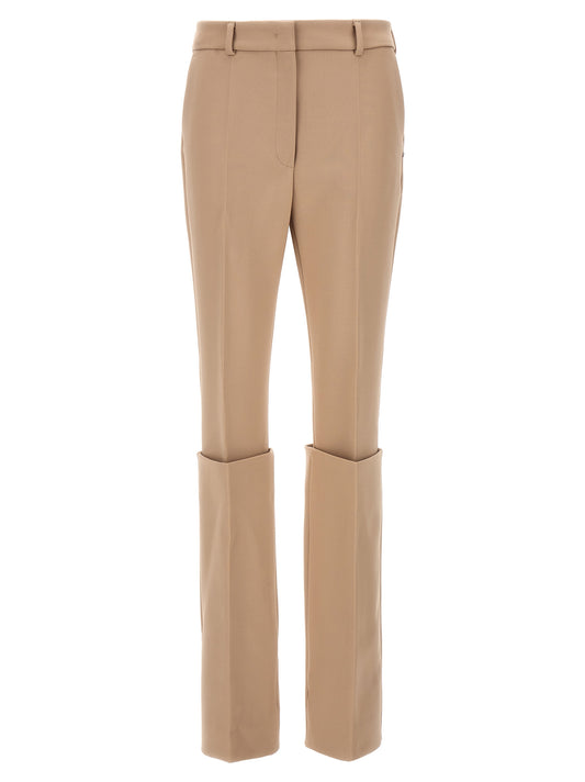 Trousers by Sportmax for women in polyester & wool beige features a artisanal silhouette, showcasing a sophisticated with a long and for a artisanal finish.