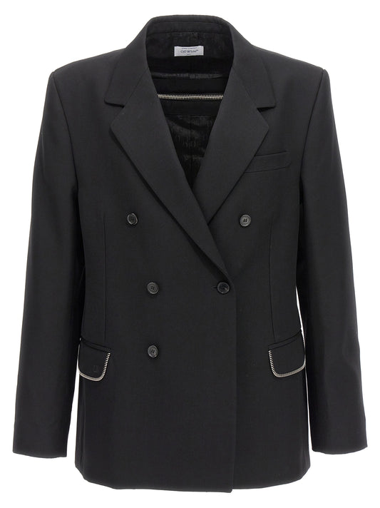 Blazer by Off-White for men in virgin wool black & white showcases a polished silhouette, highlighted by a refined and polished for a sophisticated finish.