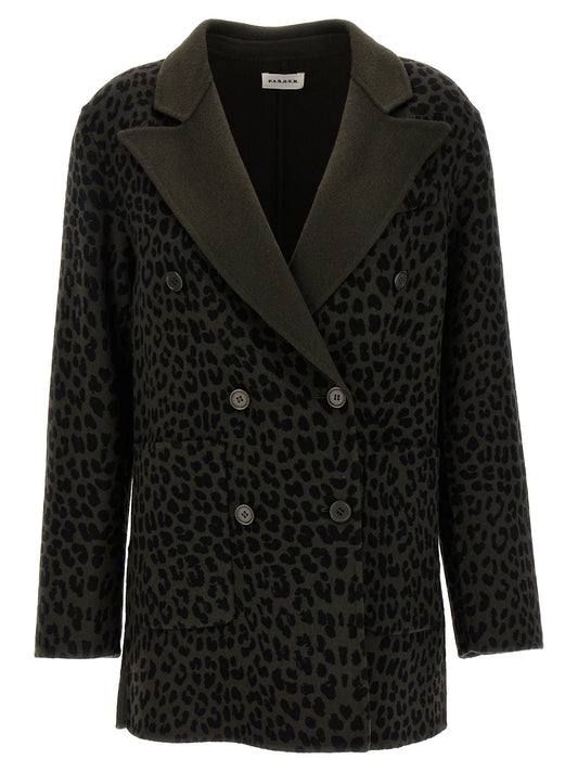 Blazer by P.A.R.O.S.H. for women in wool bicolour, animal, green, patterned & print features an sartorial silhouette, showcasing a sophisticated and sartorial for a truly sartorial finish.