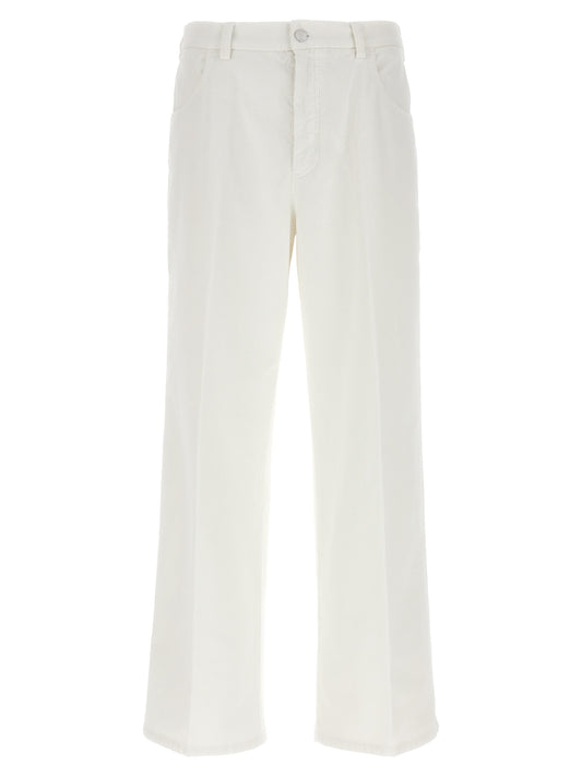 Casual Pants by CELLAR DOOR for women in stretch cotton corduroy white features an sartorial straight-leg and long with a cut for a sartorial finish.