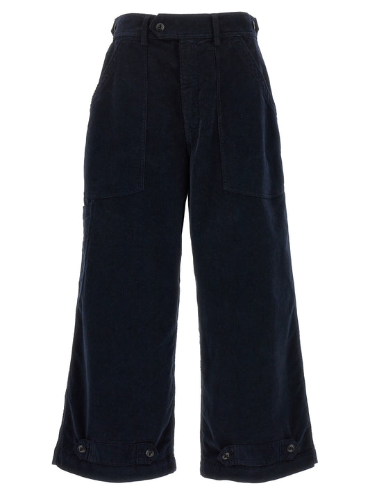 Casual Pants by CELLAR DOOR for women in stretch cotton corduroy blue presents a refined pantology silhouette, artfully defined by a refined pantology wide, long, and a sophisticated .