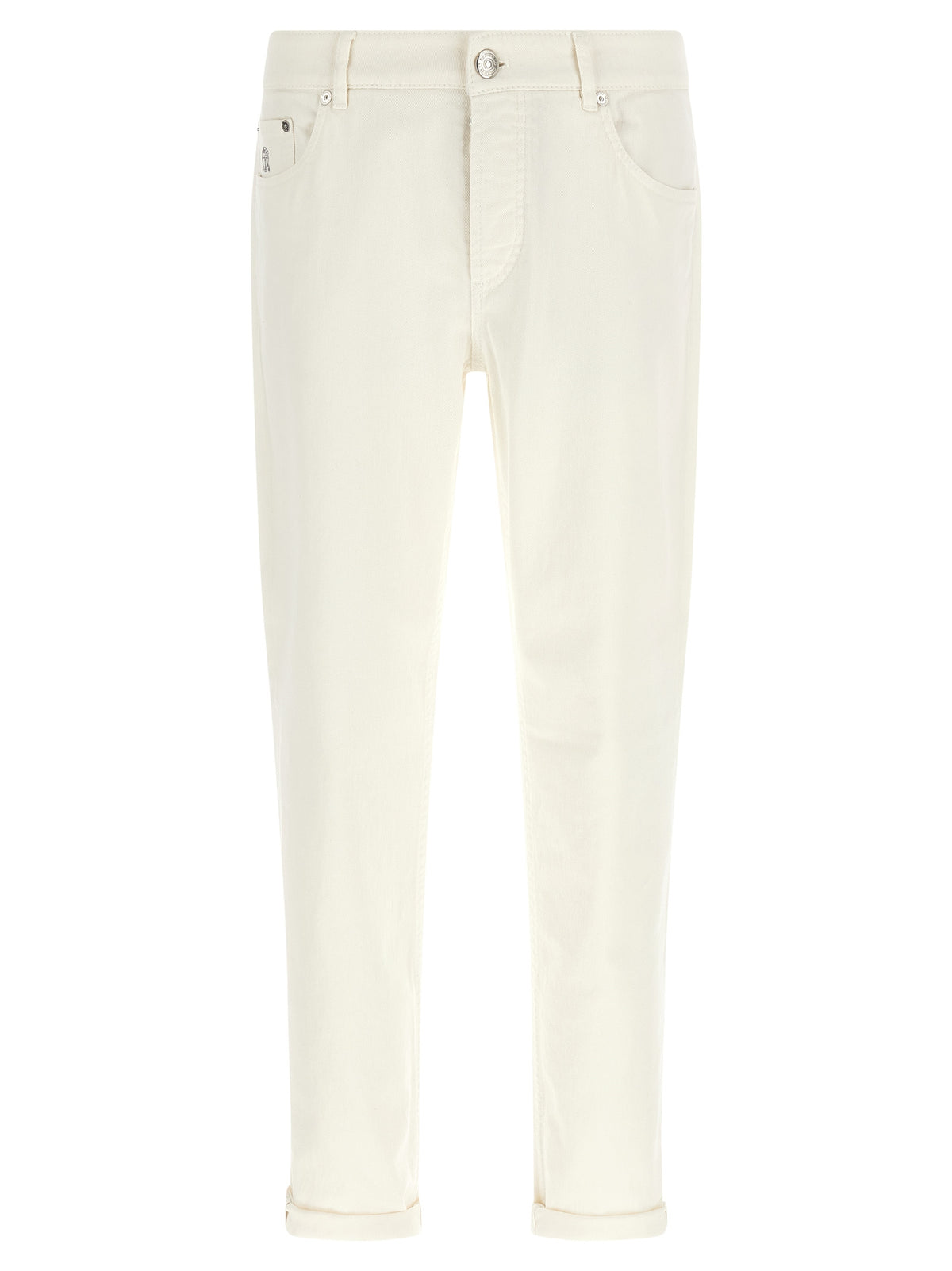 Jeans by Brunello Cucinelli for men in stretch denim cotton white presents a refined pantology silhouette, artfully defined by a refined pantology , long, and a sophisticated .