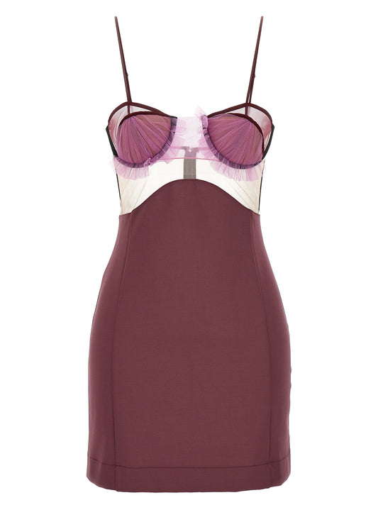 Dress by Nensi Dojaka for women in stretch polyester & viscose purple features an sultry silhouette defined by a and , falling to an sultry short mini for a sultry look.