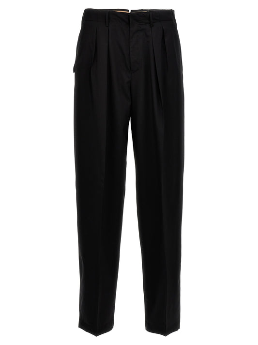 Trousers by PT Torino for men in virgin wool & polyamide black features a sculptural silhouette, showcasing a sculptural and long with a sophisticated for a sculptural finish.