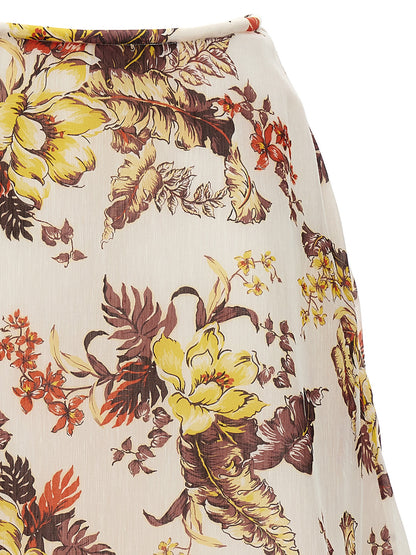 Zimmermann Multicolor Linen Midi Skirt